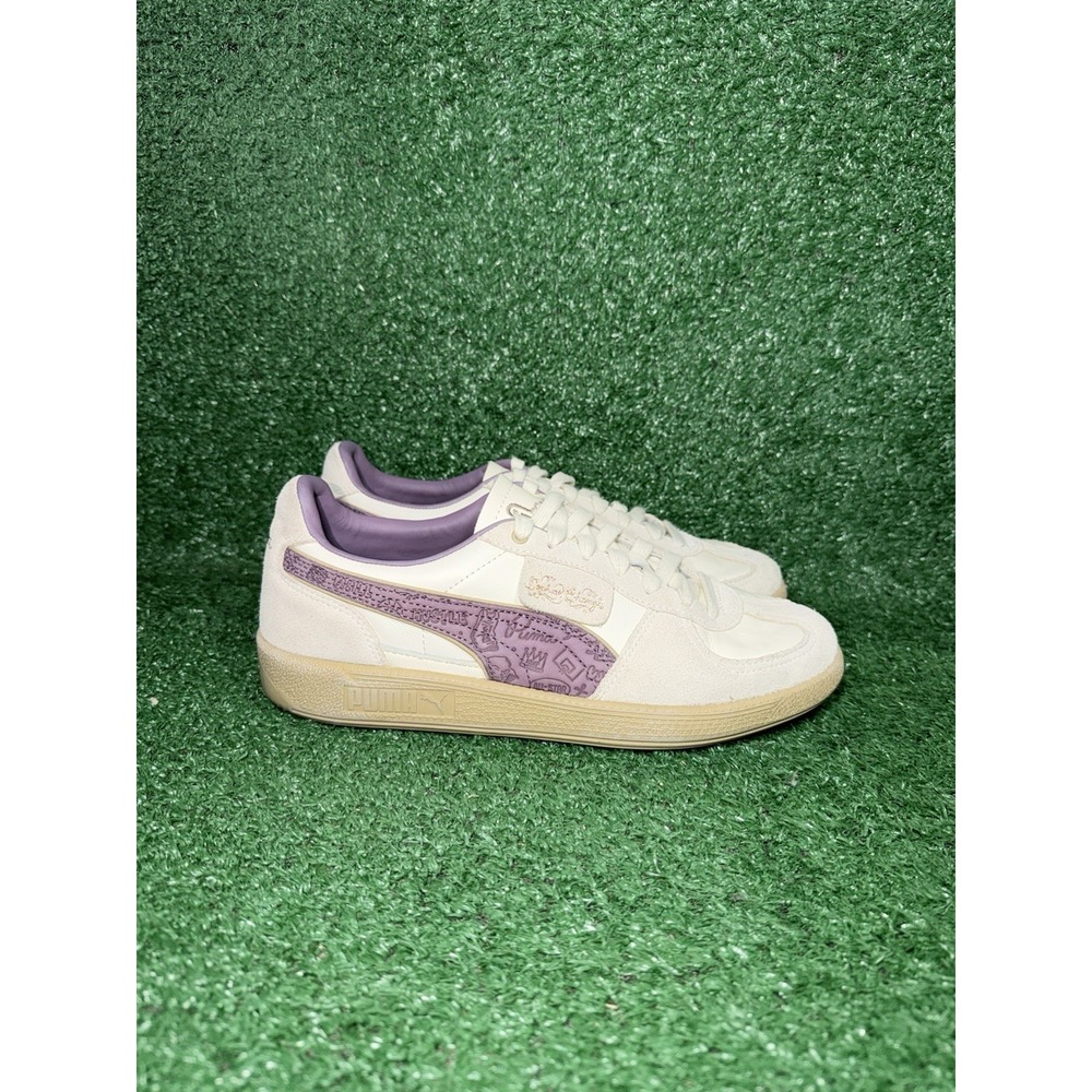 Puma Palermo Mens 8.5 Womens 10 White Purple Comfort Shoes Casual Sneakers